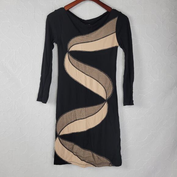 Catherine Malandrino Womens Dress Size S Black Stretch Jersey 3/4 Sleeve Mini - Picture 1 of 12